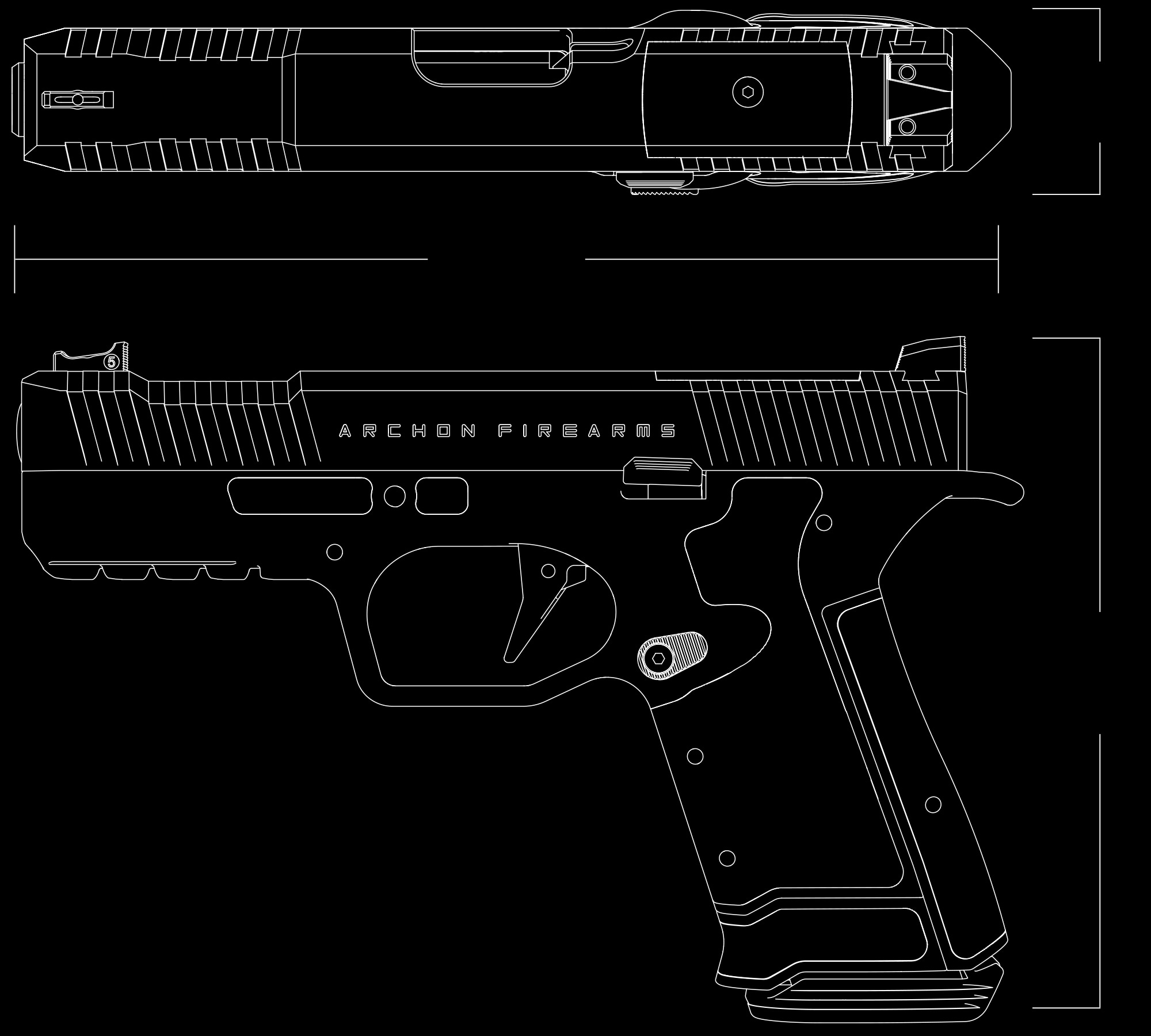 Technical drawing of the Type B from the top and the left side