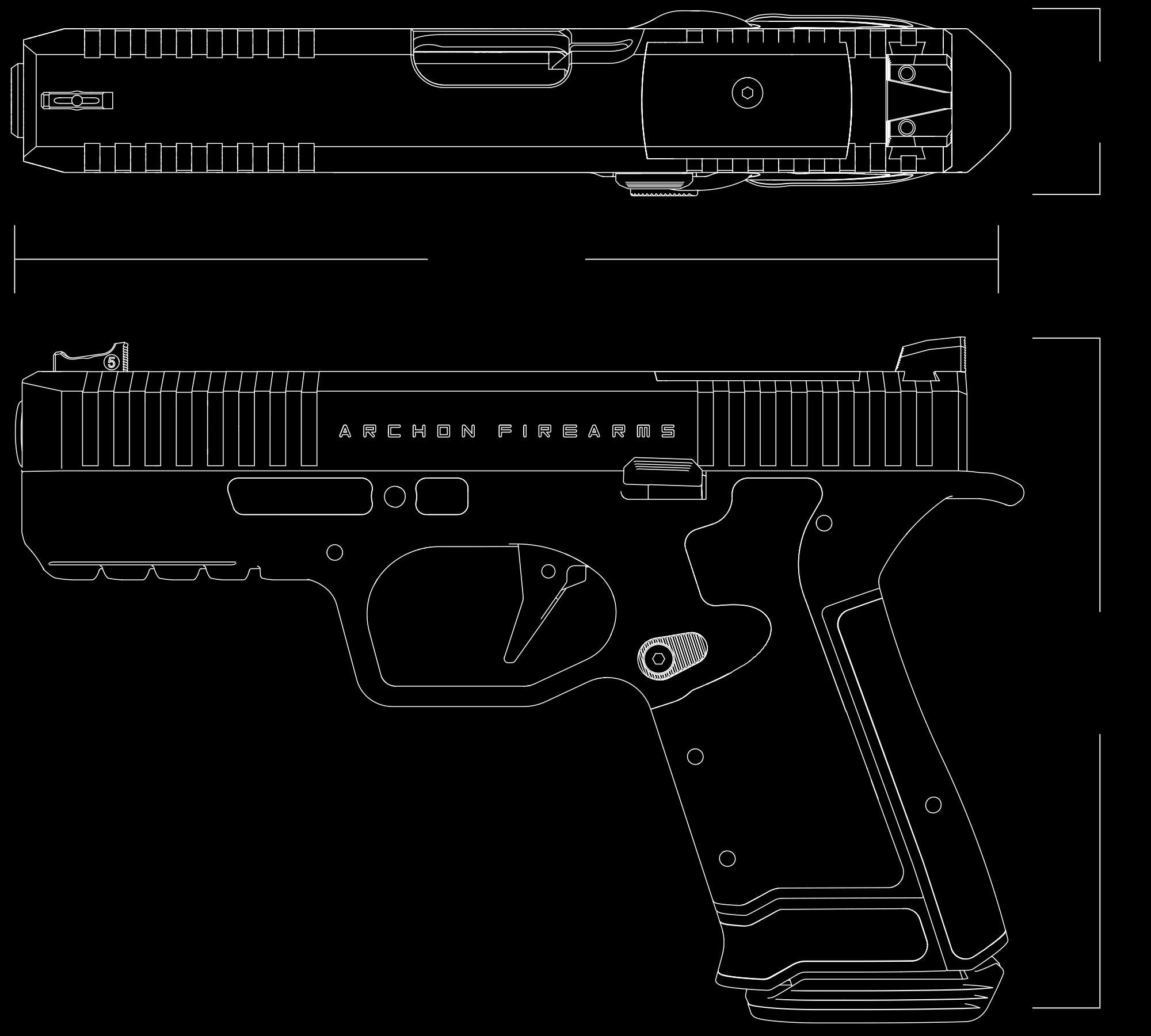 Technical drawing of the D from the top and the left side